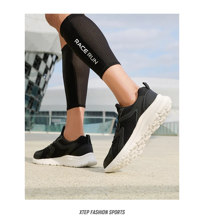 Zapatillas deportivas Xtep para hombre, de malla transpirable, para correr, para maratón de invierno, negras y blancas, zapatillas deportivas para hombre, 879119110110