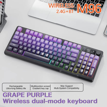 M96 Bluetooth Wireless Keyboard FREEWOLF Digital Display,RGB Backlight,2000mAh Battery & PBT Keycaps for PC/Laptop