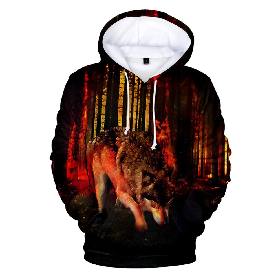 Cool Space Galaxy Wolf Hoodie Hoodies Men Bright Wolf Fashion Handsome Wolf Hoddies Spring Autumn Pullovers Sweatshirts Sweat