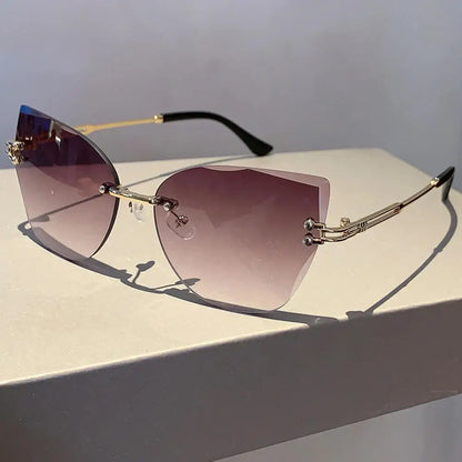 KLASSNUM Vintage Rimless Sunglasses Women Men Cat Eye Gradient Lens Sun Glasses UV400 Shades Protection Goggles for Party Xmas