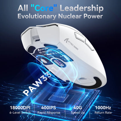 Attack Shark R1 Tri-Mode 2.4g-BT-Wired, PAW3311 18000DPI, 59g Lightweight Gaming Mouse