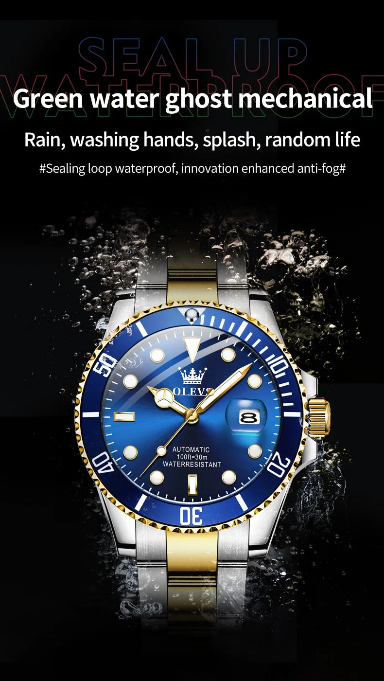OLEVS 6650 Men Watch Classic Original Automatic Mechanical Watch For Man Zircon Scale Waterproof Luminous Stainless Steel Watch