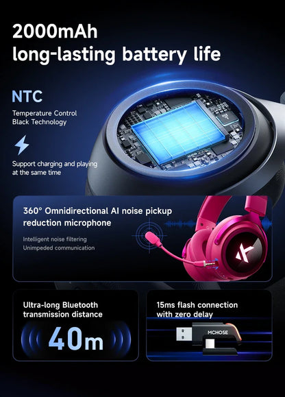 MCHOSE X9 Wireless Headworn Game 7.1 Headset Bluetooth 2.4G Three Mode 53mm Aluminum Foil Polymer Diaphragm eSports Gift Headset