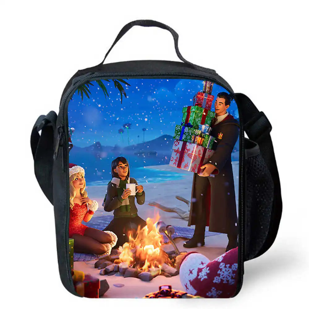 Lunch Bags for Children, Cartoon Fortnite School Picnic Bags for Girls and Boys, Kids Insulated Cooler Lunch Bags Portable Lightweight