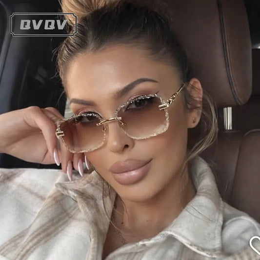 Fashion Broken Diamond Cutting Sunglasses Luxury Rimless Square Sun Glasses Designer Frameless Shades for Outdoor Driving Travel