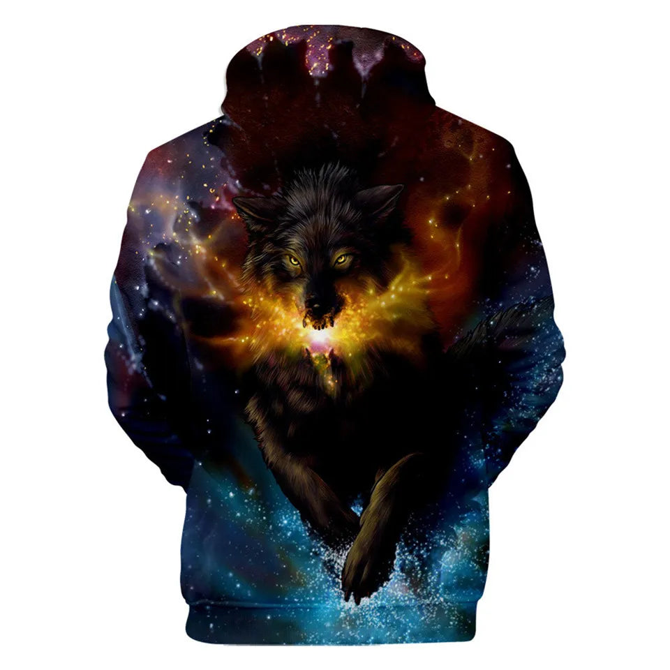 Cool Space Galaxy Wolf Hoodie Hoodies Men Bright Wolf Fashion Handsome Wolf Hoddies Spring Autumn Pullovers Sweatshirts Sweat