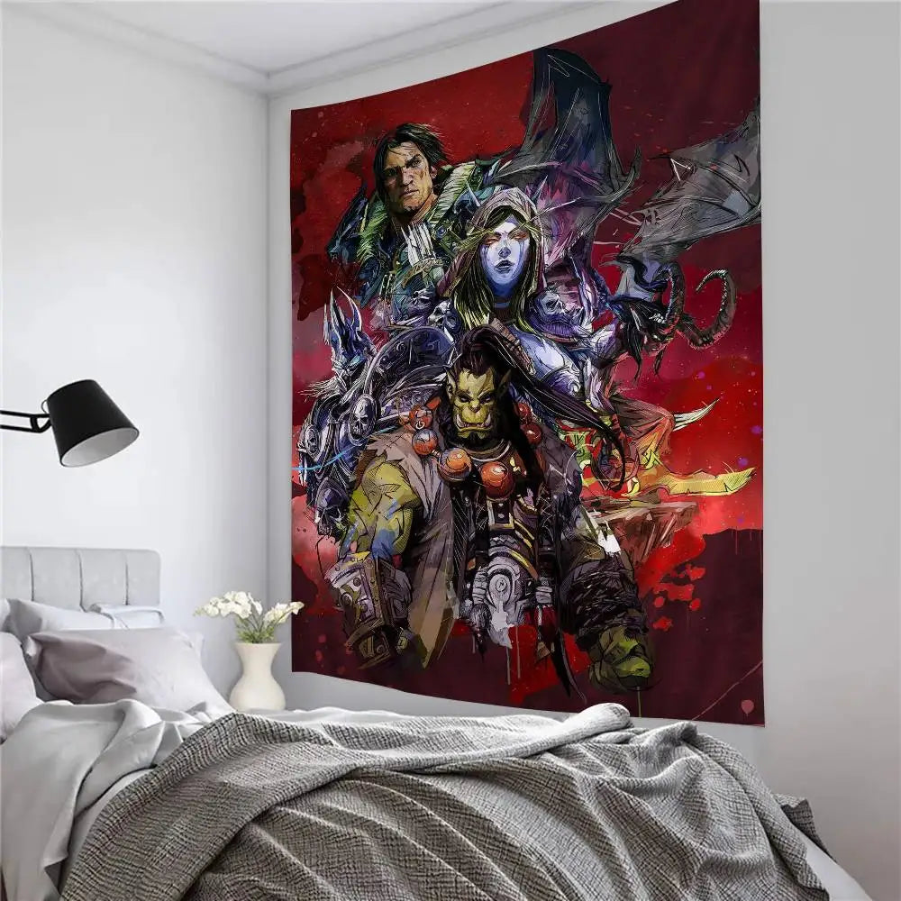 Priljubljena igra World of Warcraft, velika stenska tapiserija s potiskom, poceni hipijevska stenska dekoracija, boemske stenske tapiserije, mandala, dekoracija za dom