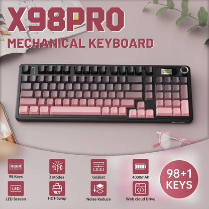 ATTACK SHARK X98PRO Tri-mode Gasket Mechanical Keyboard with TFT Screen & Knob, 99Keys Layout, 5-Layer Foams, Hot-Swap, RGB