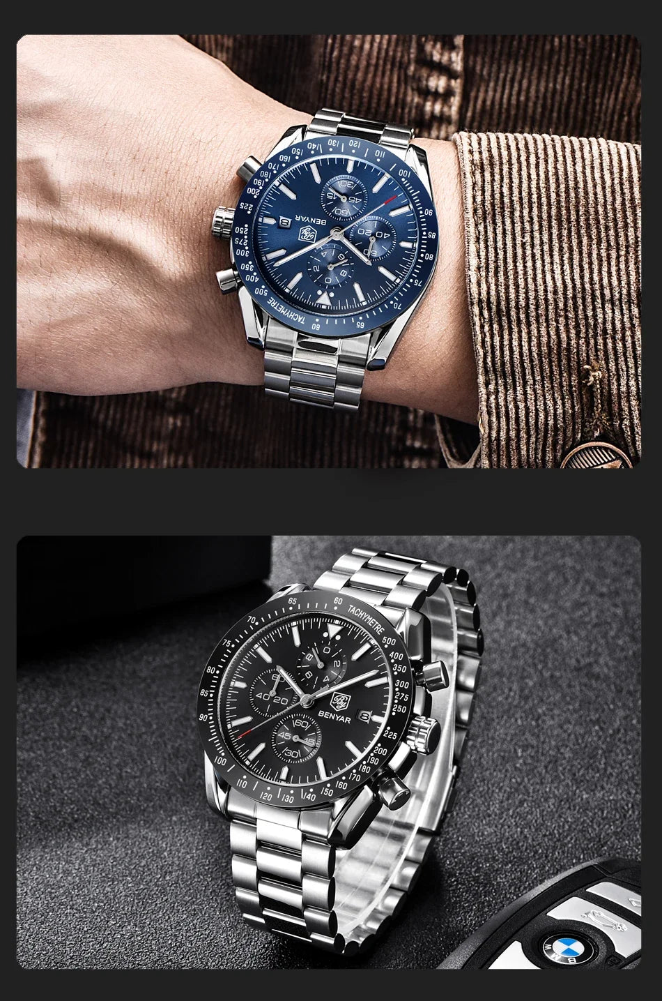 Montre homme BENYAR 5140, montre de sport décontractée, montre à quartz de luxe étanche, chronographe militaire de marque haut de gamme.