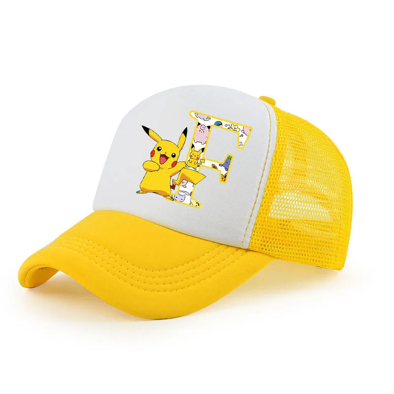 Pokemon Print Letter A-Z Pikachu Baseball Cap Girls Hip Hop Yellow Hat Summer Sunhat Outdoor Sport Shade Caps Gifts