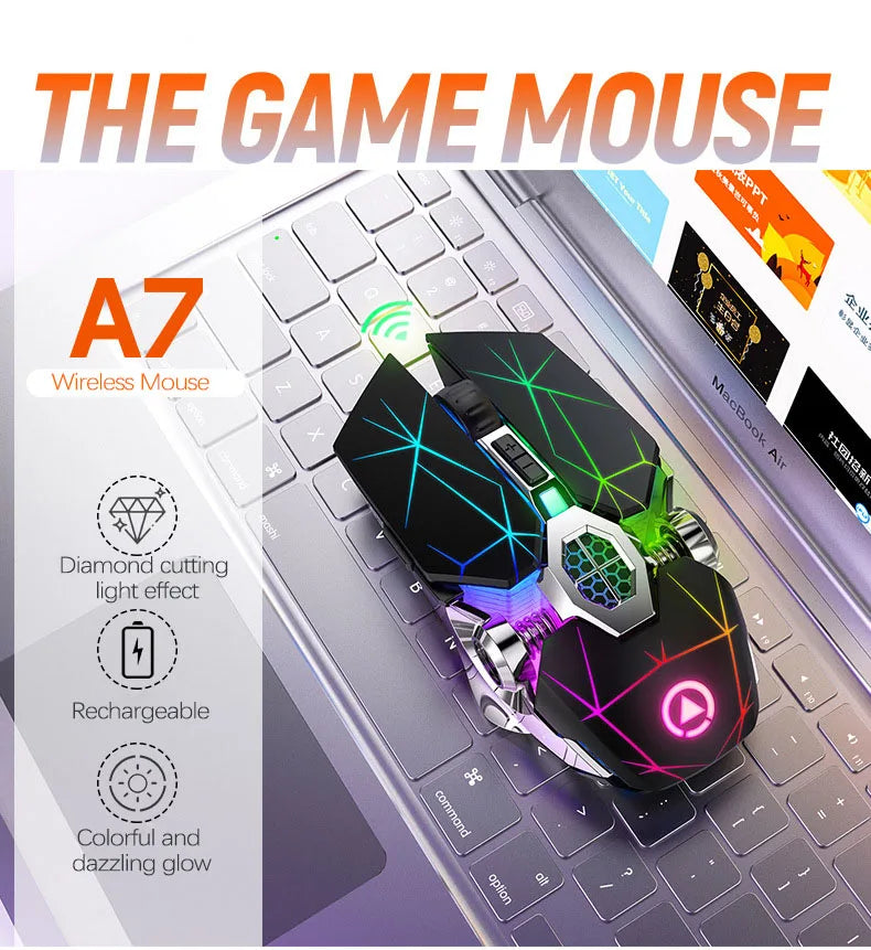 UTHAI A7 Laptop Accessories Rechargeable Wireless Mouse Mute Office Game Water Cooled Light Effect Bluetooth Mouse