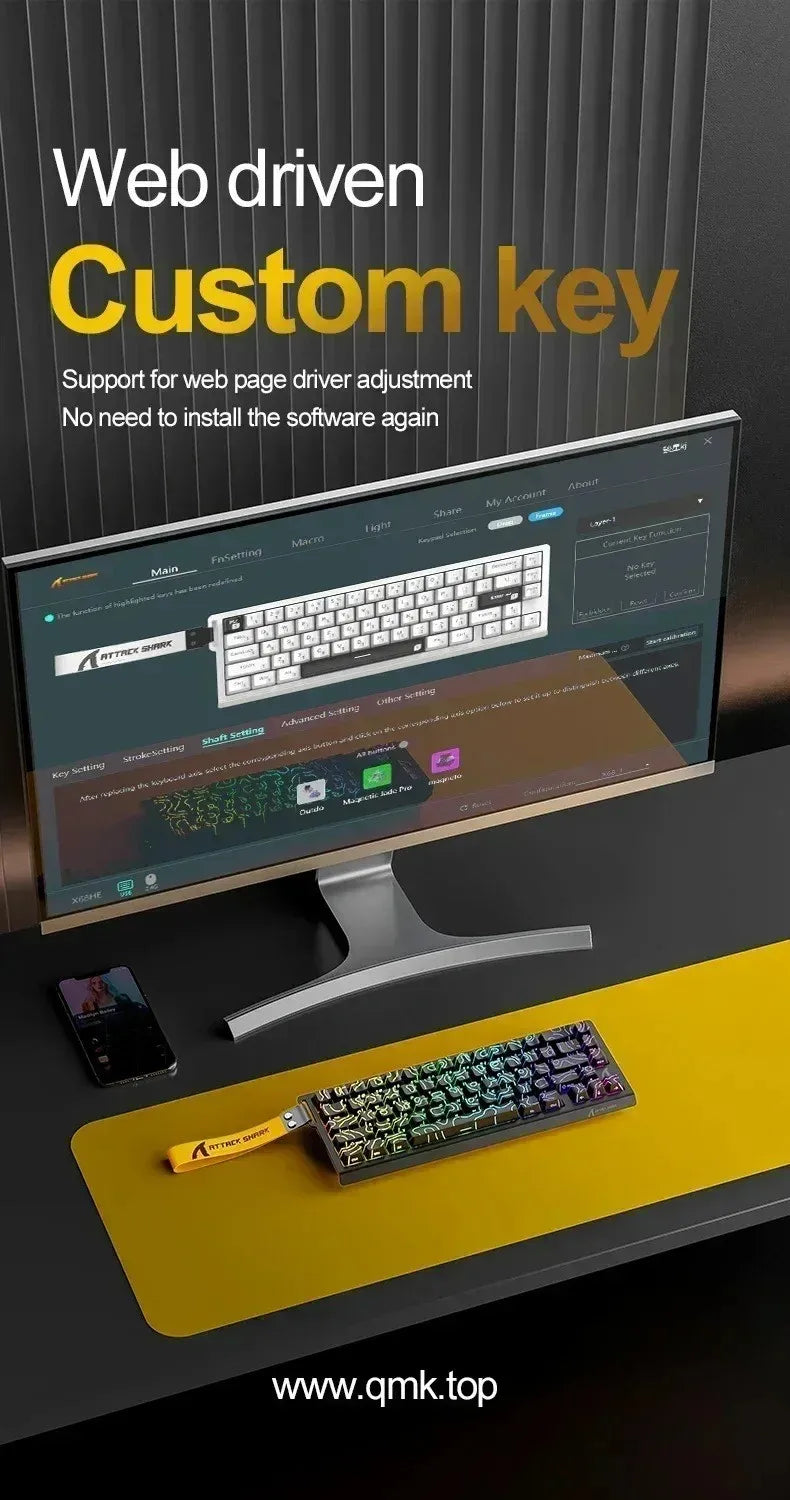 Attack Shark X68 He Gaming Keyboard Magnetic Mechanical Wired for Pro Gaming 0.01mm Rapid Trigg 8000Hz 128K Rate