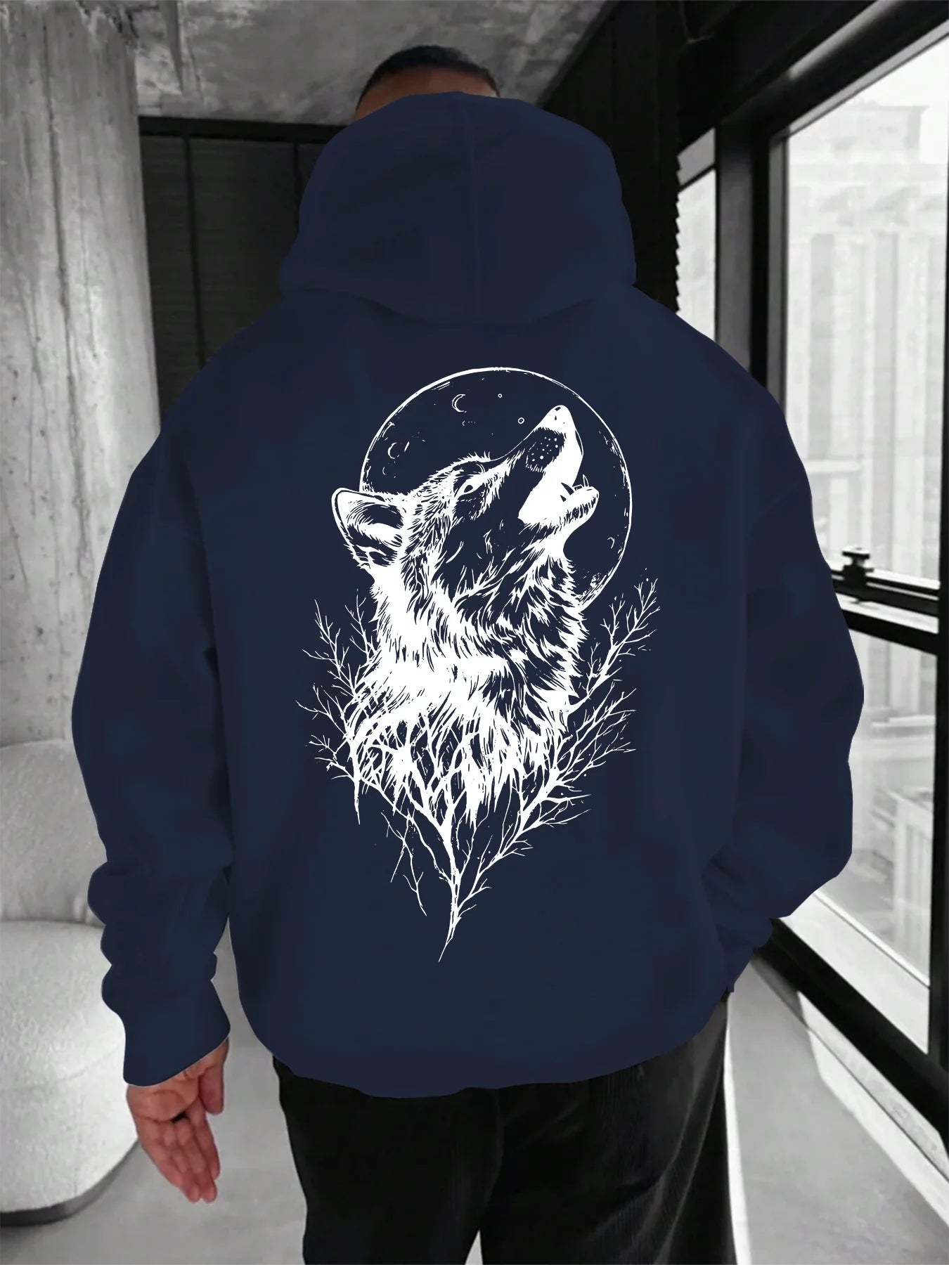 Herren-Kapuzenpullover mit Wolfsmuster-Print – bequemer, lässiger und modischer Hoodie für Herren