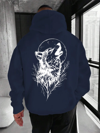 Herren-Kapuzenpullover mit Wolfsmuster-Print – bequemer, lässiger und modischer Hoodie für Herren