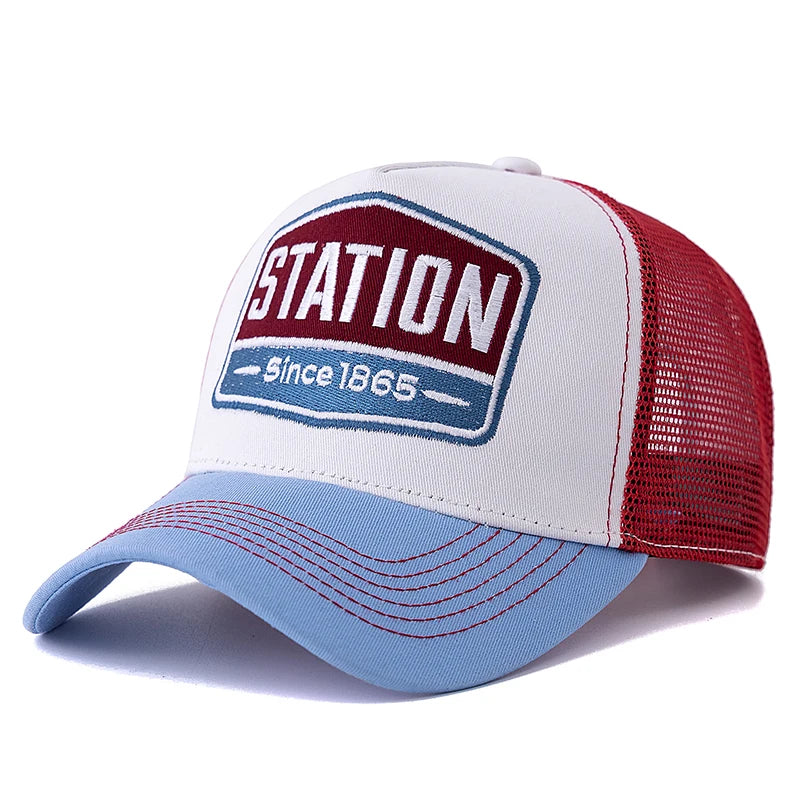 Hot Sale Unisex Baseball Cap Classic STATION Letter Pattern Mesh Cap Men And Women Breathable Streetwear Summer Trucker Hat
