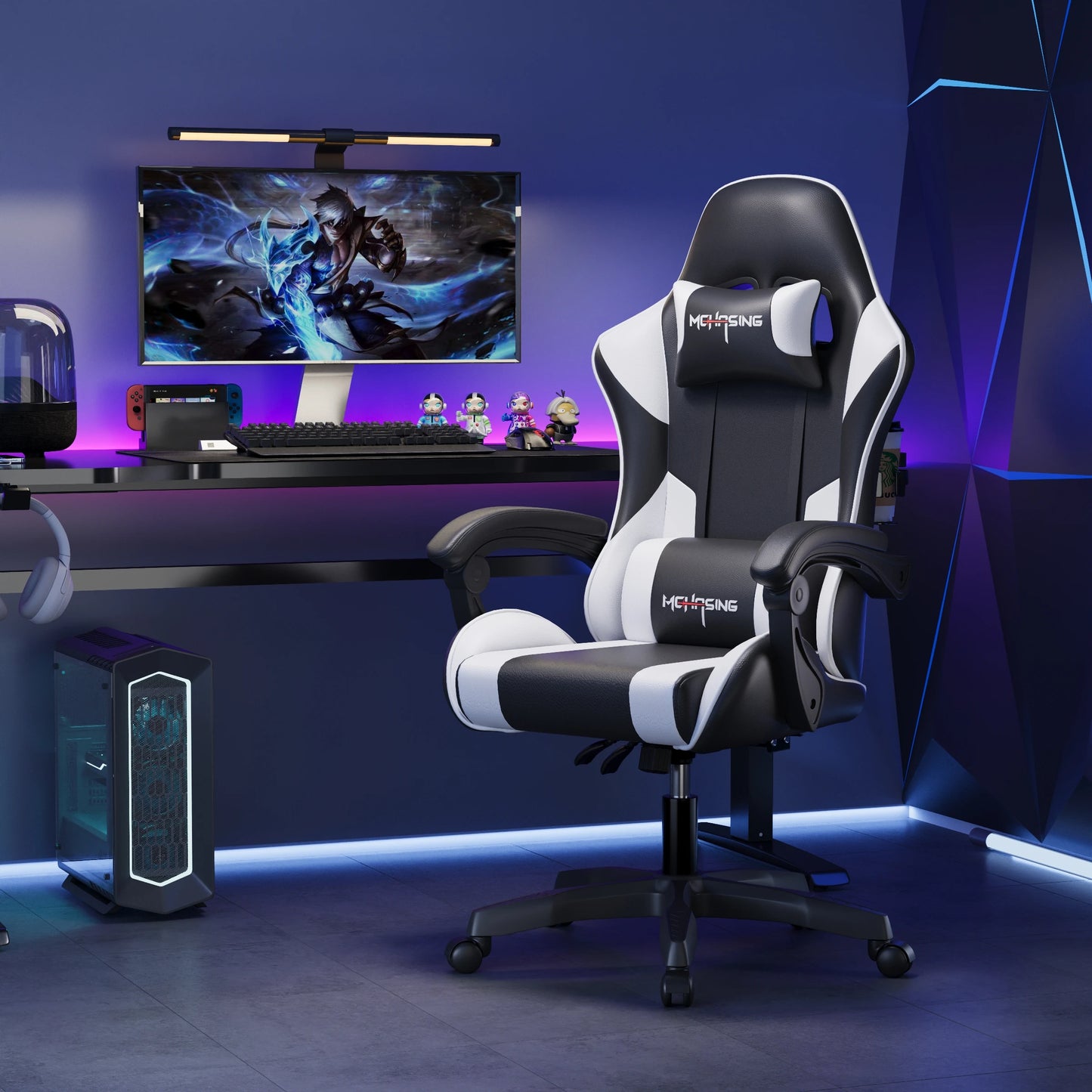 Ergonomiczny, nowoczesny obrotowy fotel gamingowy e-sportowy z kółkami do biura i domu, komputerowy fotel gamingowy w stylu obrotowym