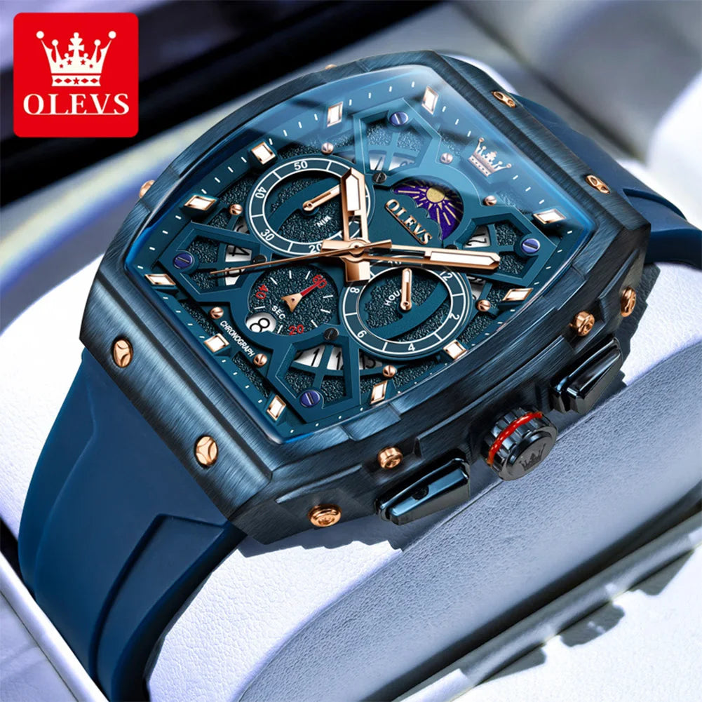 OLEVS 2942 Mens Watch Quartz Watch Multifunctional Chronograph Watches For Men 30M Waterproof Luminous Moon Phase Box Original