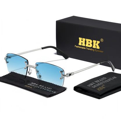 HBK Square Rimless Sunglasses Women Retro Metal Sun Glasses Men Luxury Party Business Gradient Shades 2024 Summer Style