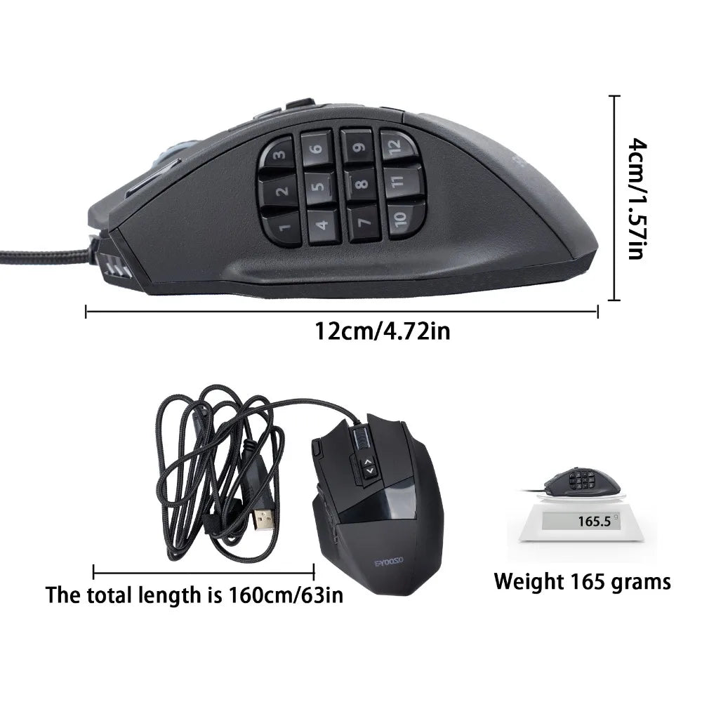 E-YOOSO X-39 programmierbare Gaming-Maus, kabelgebundene RGB-Maus mit 18 Tasten, 8 herausnehmbaren Gewichten, 5 DPI-Stufen, ergonomischem Griff für Computer