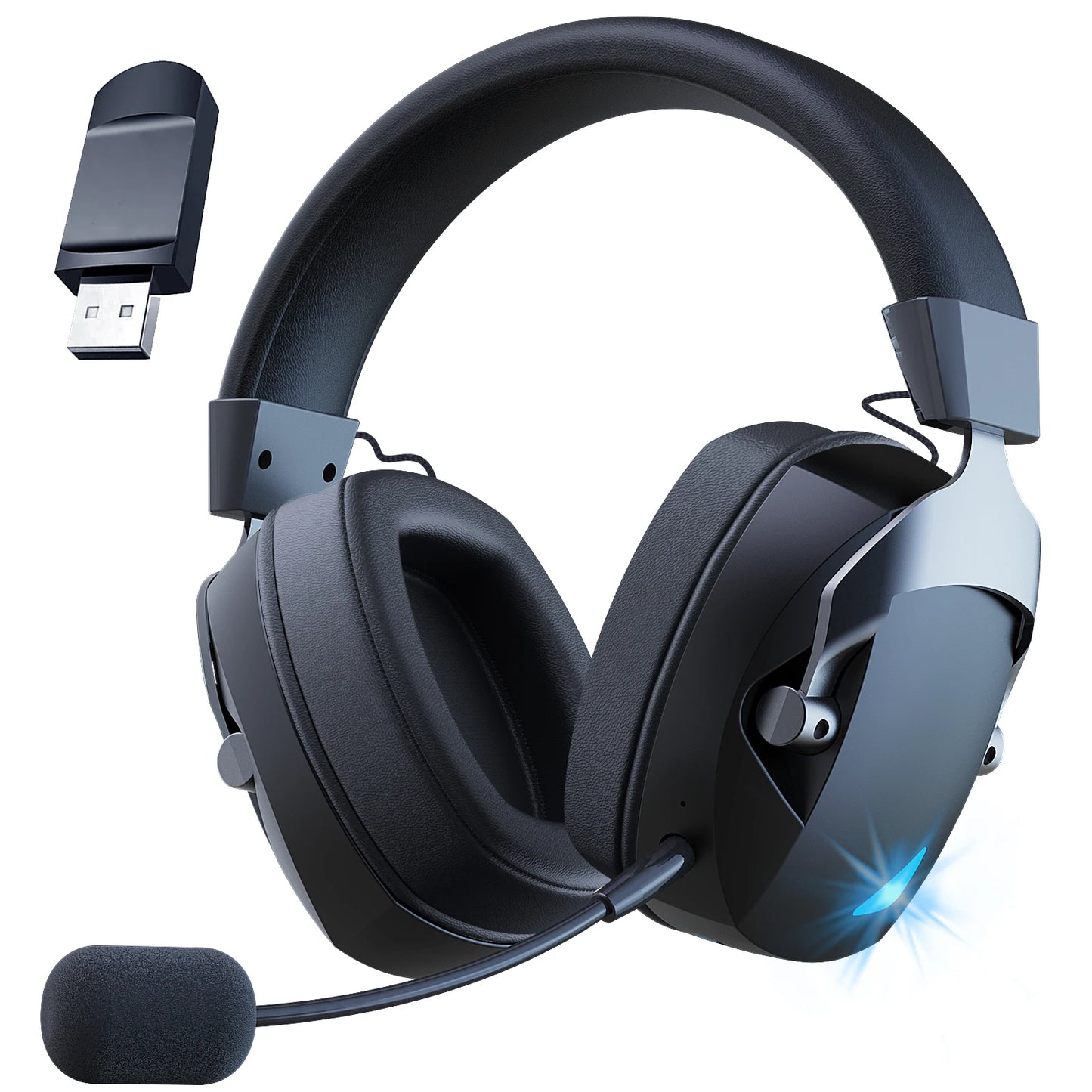 Cuffie gaming wireless con microfono rimovibile a cancellazione del rumore – Wireless 2.4G, Bluetooth 5.3 e connessione cablata 3.5mm per PS5, PC, Xbox e dispositivi mobili