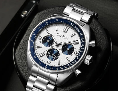 CADISEN Men's Sport Chronograph Watch Japan VD53 Movt Quartz Watches Sapphire Glass Stainless Steel Wristwatch For Men
