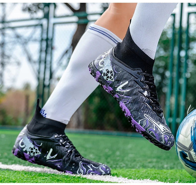Men's High Ankle Football Boots Turf Soccer Cleats Breathable Non-slip Training Match Sneakers Outdoor Sports TF Soccer Shoes