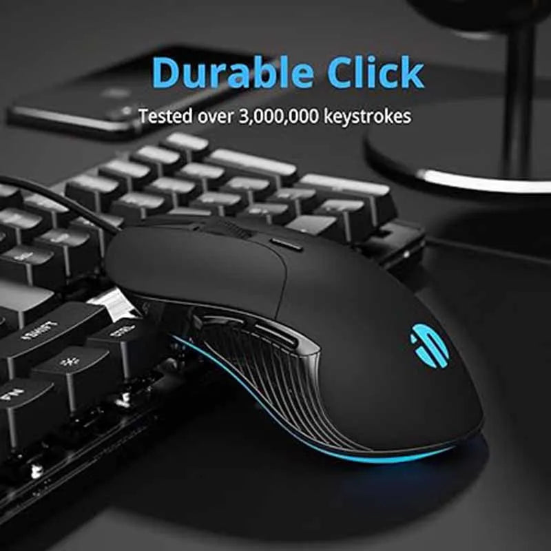 INPHIC B2 trådbunden USB-mus 7200DPI justerbar och 6 programmerbara knappar, tyst klick, optisk spårning, för PC och bärbara datorer