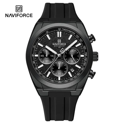 Мъжки ръчен часовник NAVIFORCE – луксозен и спортен стил, кварцов механизъм, 24-часов дисплей, прозорец за датата, хронограф, водоустойчив – идея за подарък за мъж