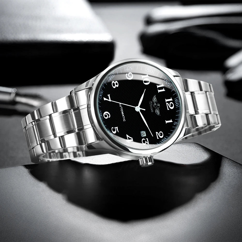 Herrenuhr WINNER – Klassischer, retro-eleganter Stil – Mechanische Automatikuhr mit Kalender – Luxusmarke, Edelstahlgehäuse und Lederarmband