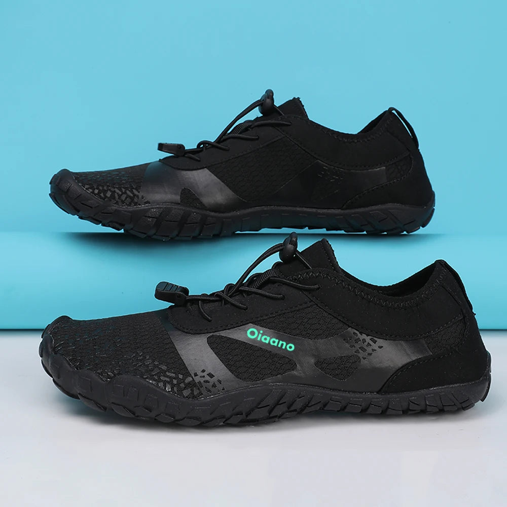 Oiaano platūs barefoot tipo juodi batai vyrams, moterims ir unisex – sportiniai vandens bateliai paplūdimiui, minkštu padu, lengvi ir kvėpuojantys