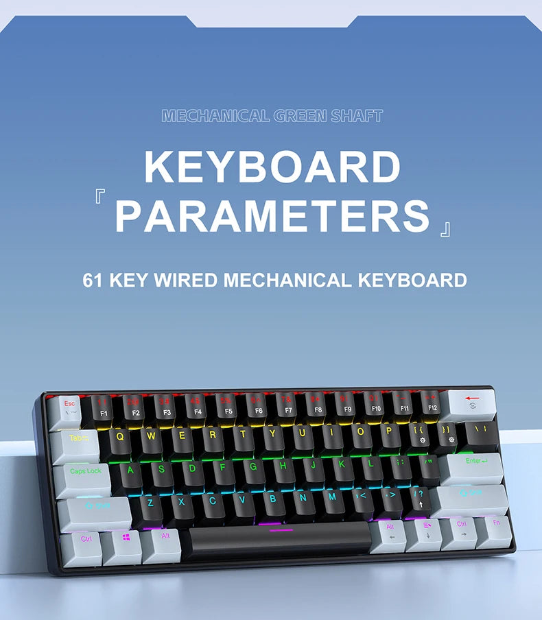APAYADO K61 60% Mini bedraad mechanisch gamingtoetsenbord Phantom RGB, 61 toetsen, red/blue switch, ergonomisch, draagbaar voor pc/laptop