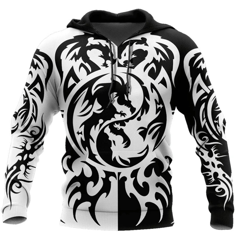 2026 Men's Tattoo Dragon 3D Hoodies Sweatshirt Fashion Cool Daily Long Sleeve Tracksuit Outdoor Street Personality Pullover Coat