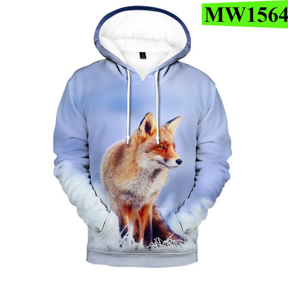 Populära hiphop-hoodies med ny 3D-rävprint, bekväma sweatshirts för män/kvinnor och vuxna/barn, avslappnade pullovers