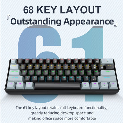 APAYADO K61 Mini 60% Gaming Keyboard 61-Key, Wired, Portable, RGB Lighting, Red/Blue Switch, Black/White/Red Colors