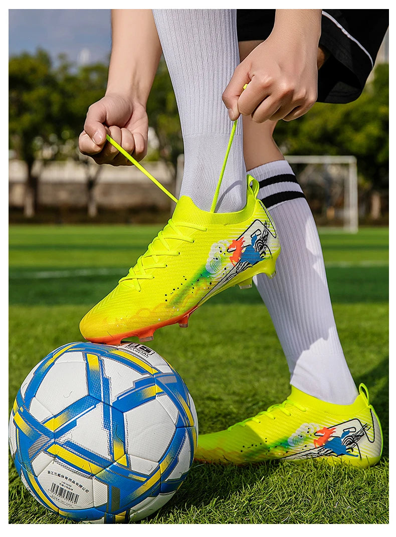 New Men's Football Boots Soccer Cleats FG Non-Slip Training Shoes Soccer Shoes Long Spikes Match Ultralight Outdoor Drop Shipping