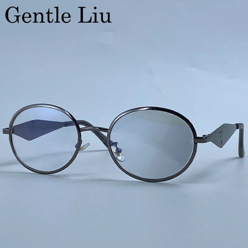 Metal Frame Round Punk Photochromic Sunglasses Women 2026 Luxury Brand Designer Steampunk Oval Sun Glasses Outdoor Eyewear Shade
