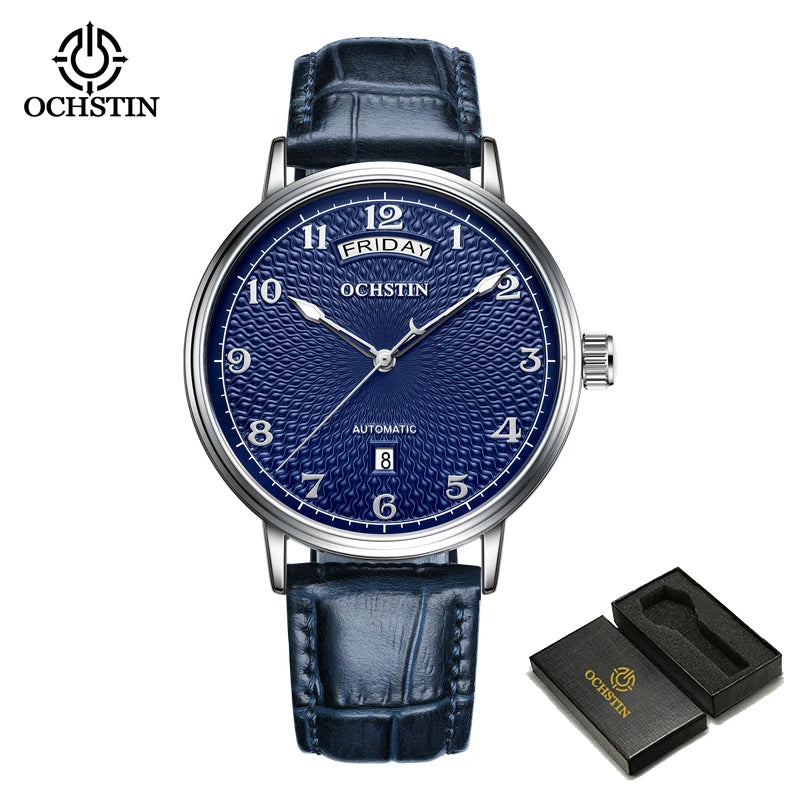 OCHSTIN Day Date Gents Watches 2025 Gift for Men Automatic Mechanical Business Wristwatches 40mm Analog Male Clock Leather Strap