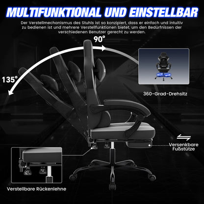 Gaming Chair with Footrest Ergonomic Gamer Chair, Height Adjustable Computer Gaming Chair with Lumbar Support, Headrest, Swivel Office Chair
