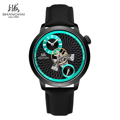 Shanghai Watch Sky Dome Men's Automatic Watches 42mm Center Flywheel Mechanical Wristwatch 5Bar Waterproof Watches Reloje S2101