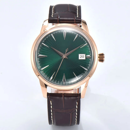 40mm NH35 Watch Cocktail Automatic Mechanical Watch High Quality Stainless Steel Double Dome Waterproof Case Leather Band Watch