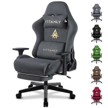 HAPIHAPPY Fashion Gaming Chair Genuine Leather Computer Office Chair with Footrest, Pocket Spring Cushion, Linkage Armrests, Ergonomic Game Chair