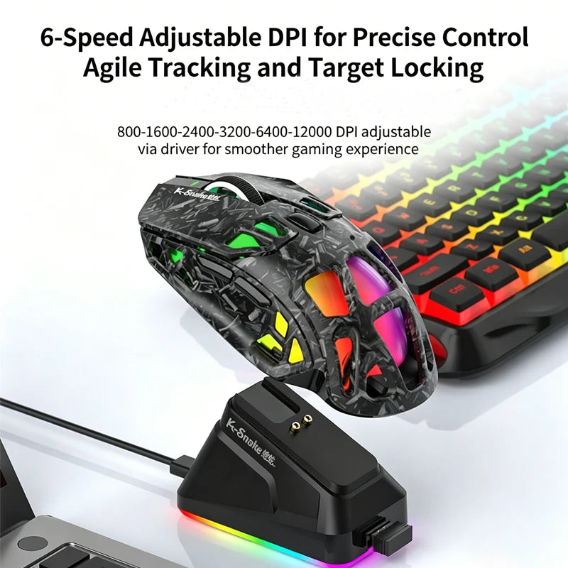 Lenovo Tri-Mode Lightweight Gaming Mouse with RGB Charging Dock 12000DPI 2.4G/Bluetooth/Wired Ergonomic Mouse for PC Laptop