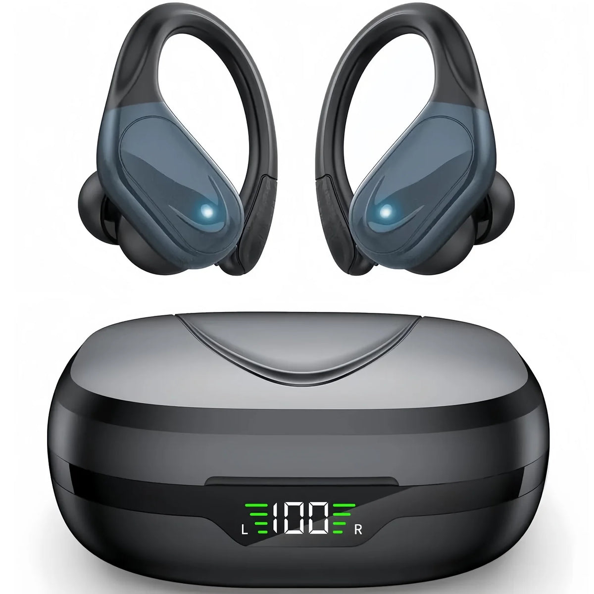 Écouteurs sans fil, écouteurs Bluetooth 6.0 sportifs avec micro à réduction de bruit, écouteurs stéréo HiFi 60H, affichage LED, USB-C, IPX7