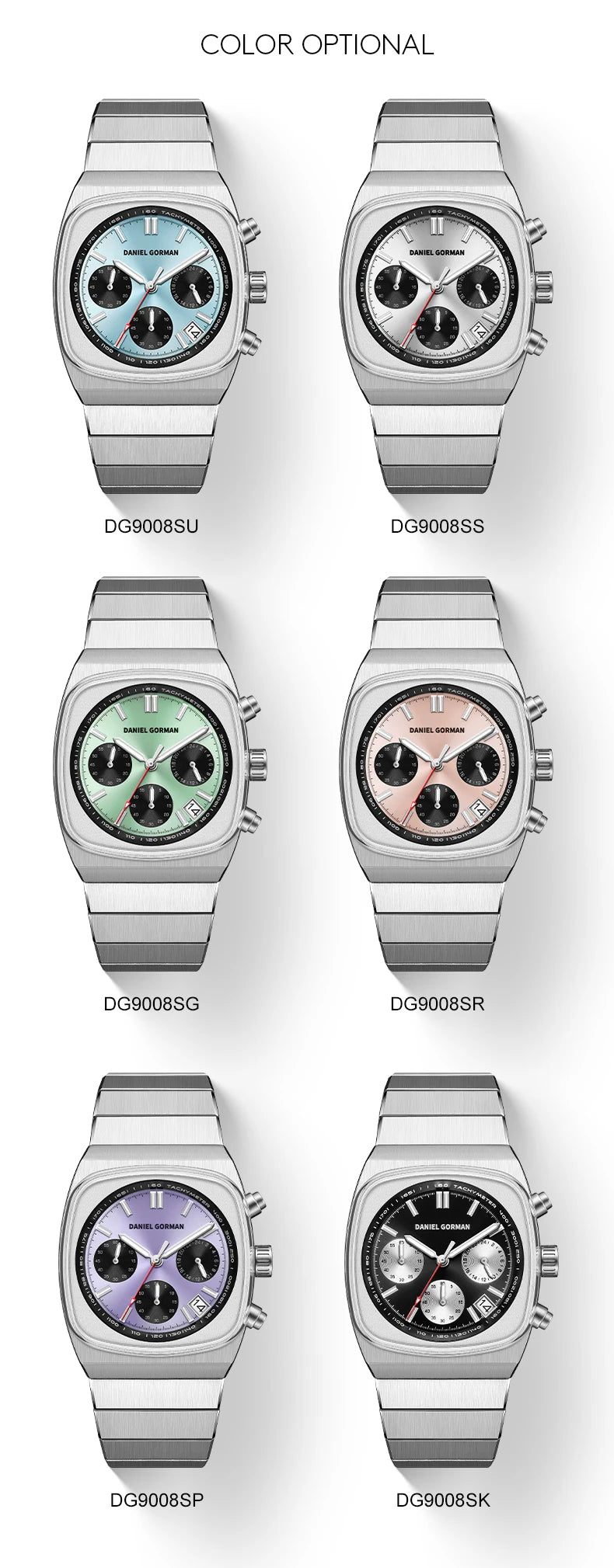 DG9008 Men Watch Original Fashion Brand Quartz Waterproof Luminous Watch For Man Three Small Dial Sport Moon Phase Watch