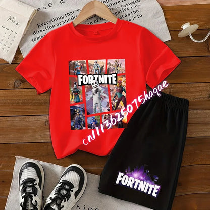 FortnitesT-shirt Shorts for Boys Girl Tee Pants Set Summer 2pcs Children Clothing Tops T-shirts Fortress Night Print Tees Gift