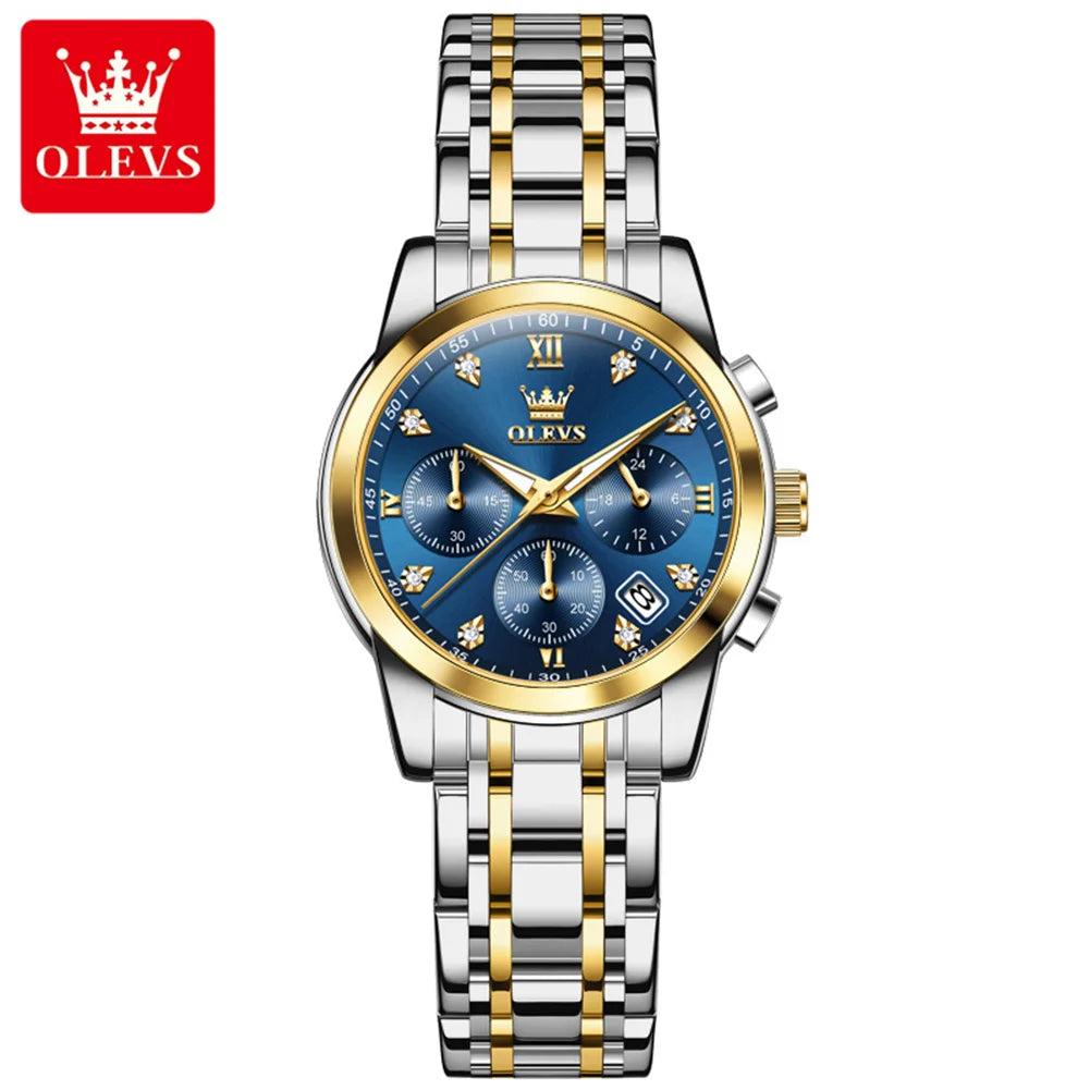 Ceas de damă OLEVS, marcă de lux, cu mecanism cu cuarț, rezistent la apă, luminat, cu dată, cronograf, brățară, ceas elegant cu diamante.