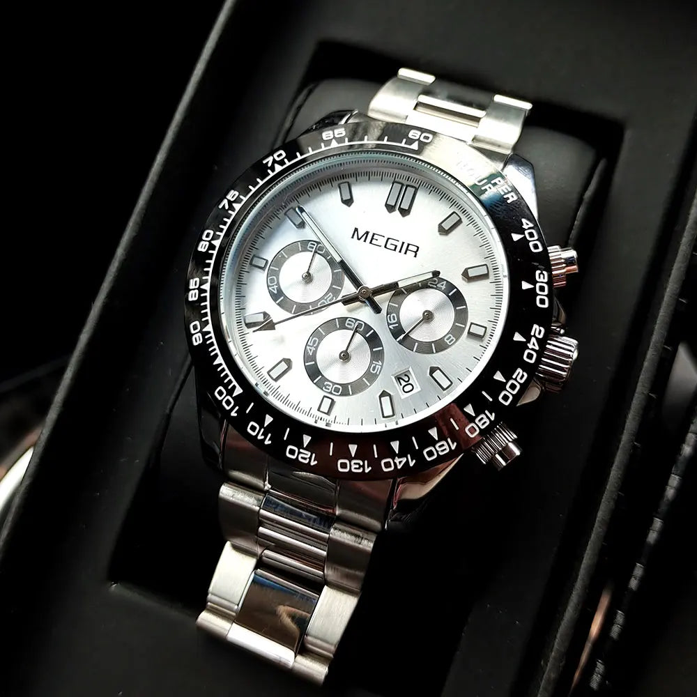 Montre homme MEGIR, marque de luxe, montre de sport à quartz, bracelet en acier inoxydable, étanche, chronographe, montre-bracelet