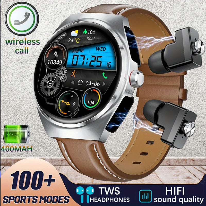 2026 New Smart Watch 2 in 1 With Earphone Smartwatch Bluetooth Call Men Watch Track Heart Rate Monitor Play Music SmartWatch
