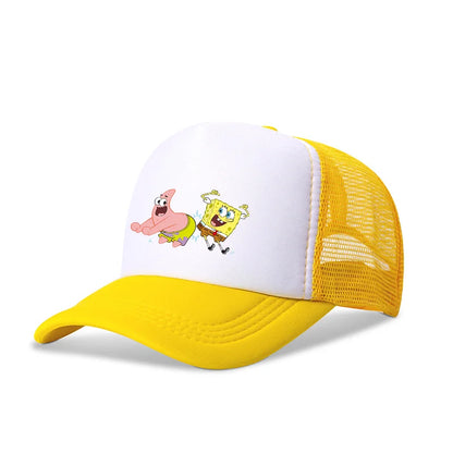 Cute SpongeBobs Baseball Cap Anime Round Role Kids Boy Girl Adult Sport Casual Sunshade Adjustable Movie Cartoon Peaked Mesh Hat