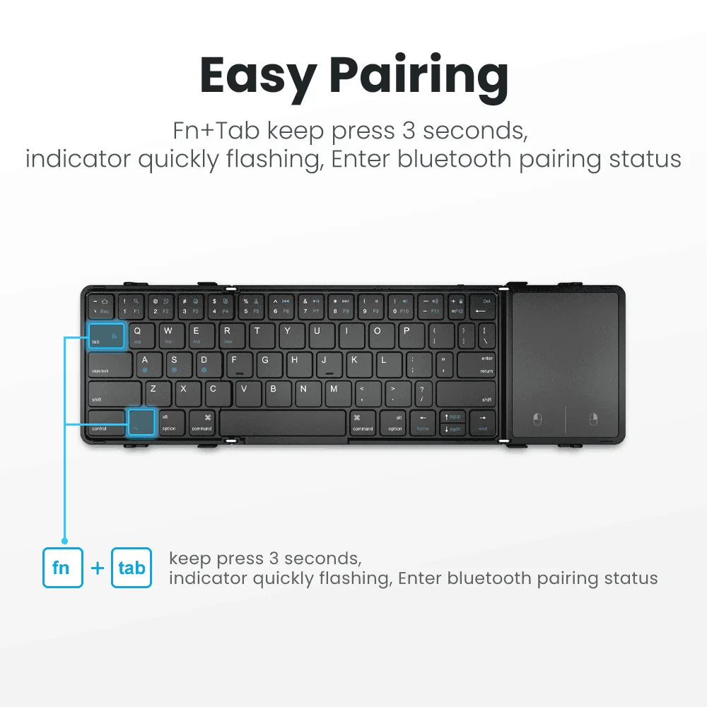 BOW Korea/Russia Wireless Folding Keyboard with Touchpad/Numberpad Rechargeable Foldable Bluetooth Keyboard for Tablet Ipad